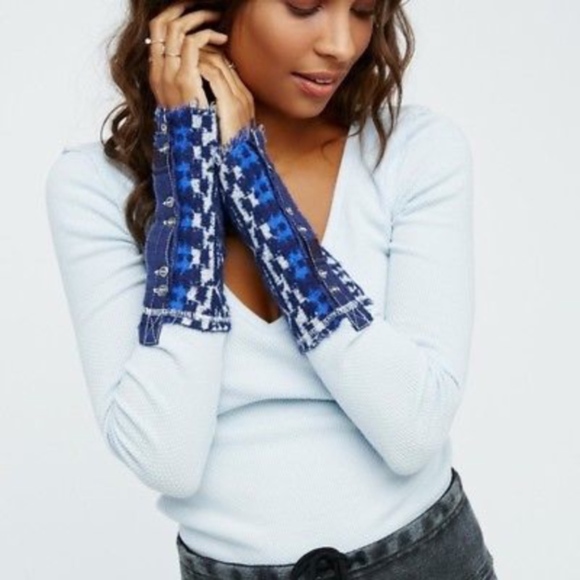 Free People Tops - Free People Blue Art School Cuffs Thermal Top